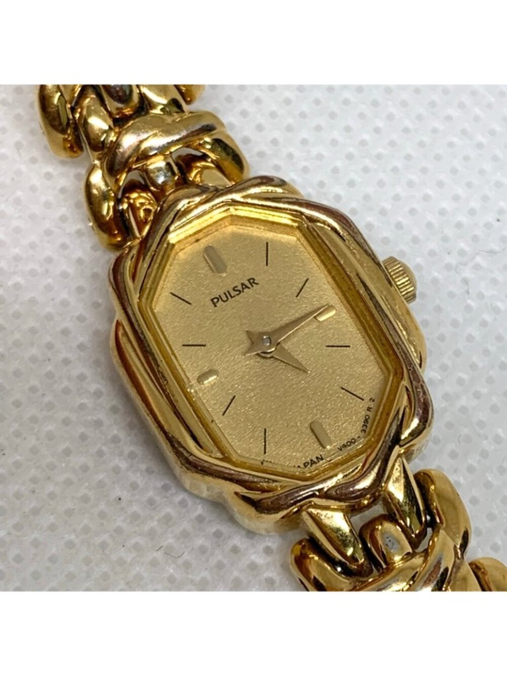 Pulsar vintage Women's Dress gold tone Watch V400-6120 quartz Japan 16mm running - Picture 3 of 9
